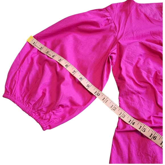 NWT Free People Hope Mini Dress Fuchsia Puff Sleeve Ruched Cotton S - Picture 13 of 17